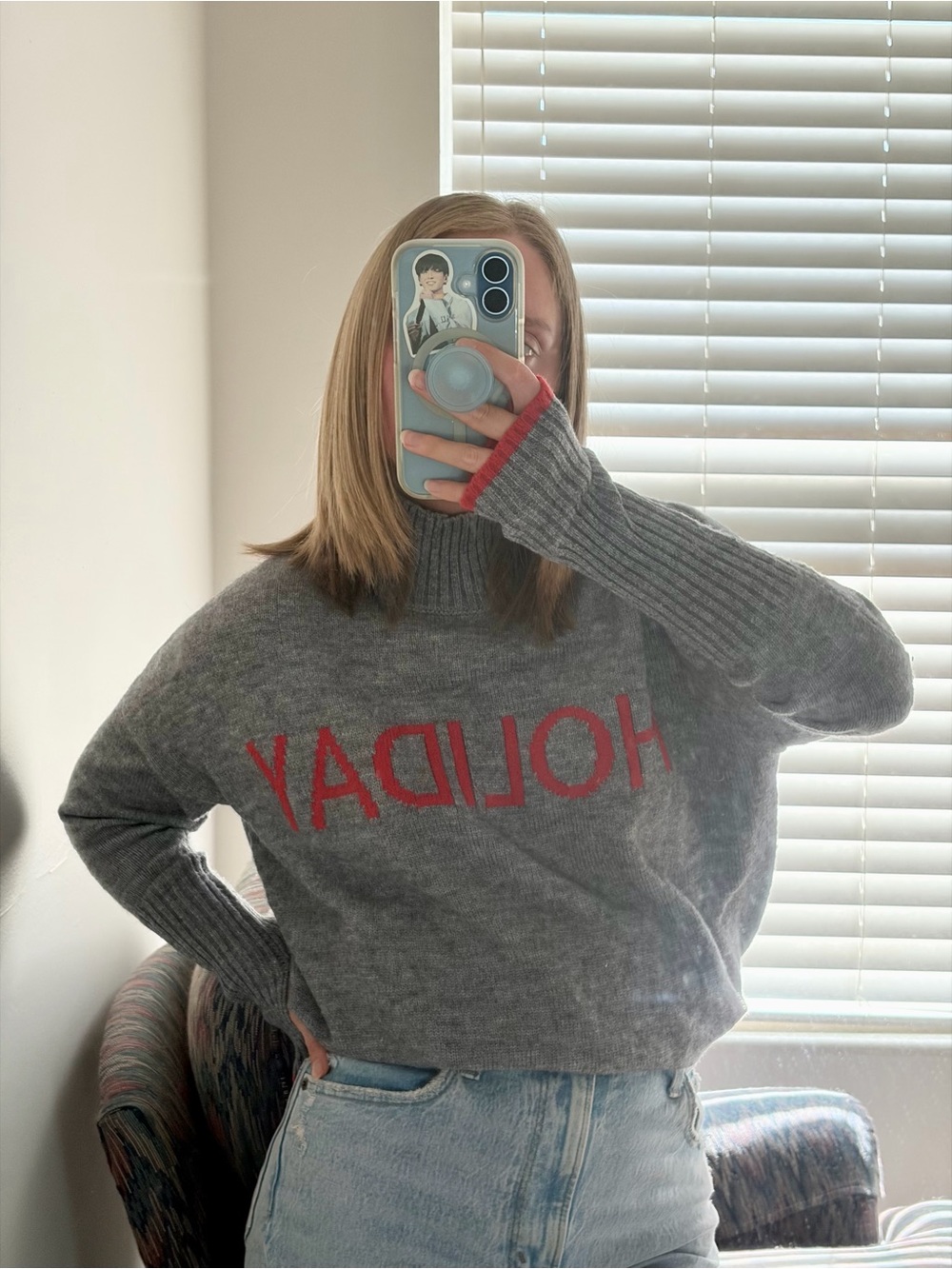 Holiday Grey Knit Sweater - Women